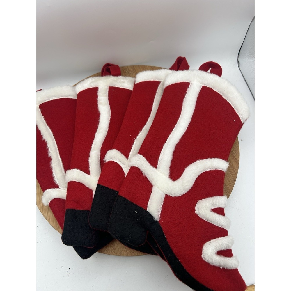 Cowboy Boot Christmas Stocking Red‎ Black White Set Of 4